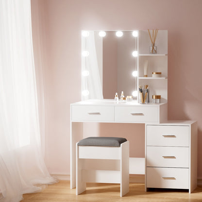 Artiss Dressing Table Set Stool 12 LED Bulbs White Dale