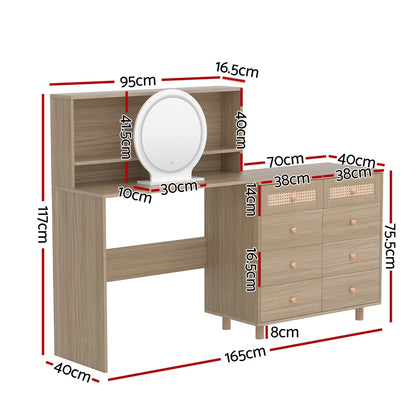 Artiss Dressing Table Set Stool LED Mirror Pine