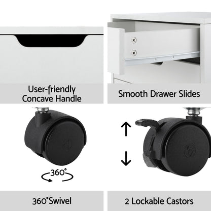 Artiss 5-Drawer Filing Cabinet Mobile Rolling Storage Cabinet Chest of Drawers Stand White