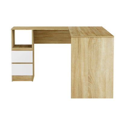 Artiss Computer Desk Drawer Cabinet L-Shape Oak 136CM