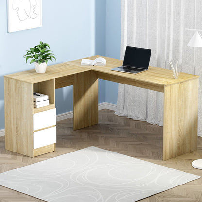 Artiss Computer Desk Drawer Cabinet L-Shape Oak 136CM