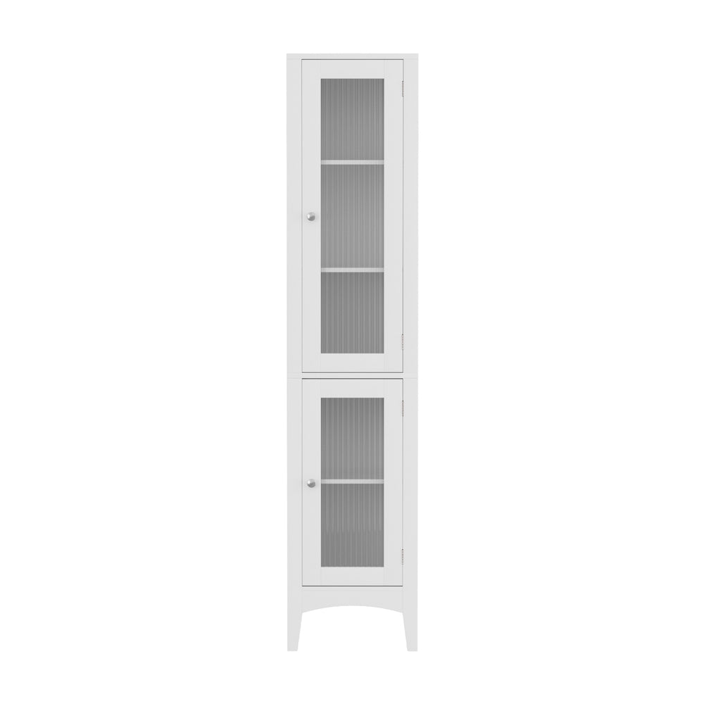 Artiss Bathroom Storage Cabinet 160cm Tall Slim Floor Cupboard Toilet Glass Door White