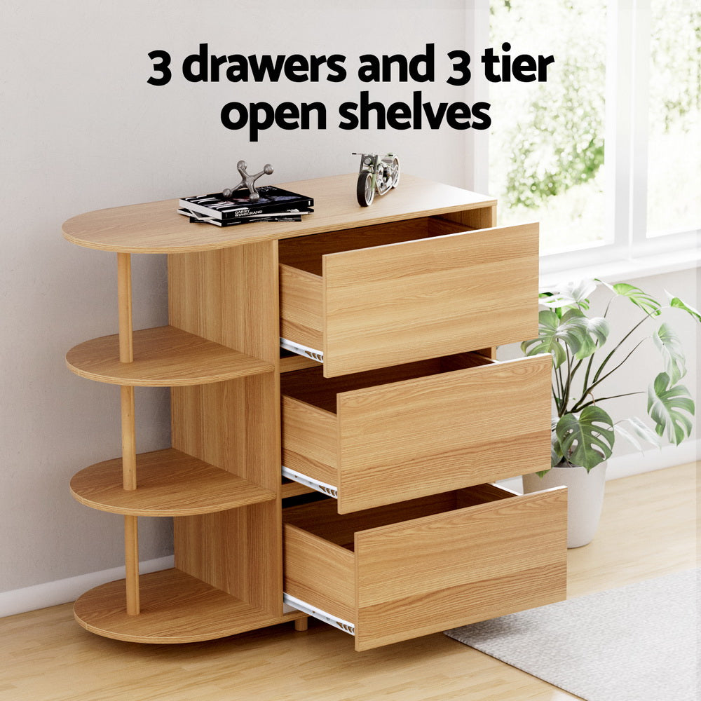 Artiss Chest of 3 Drawers Storage Cabinet 3 Shelves Pine