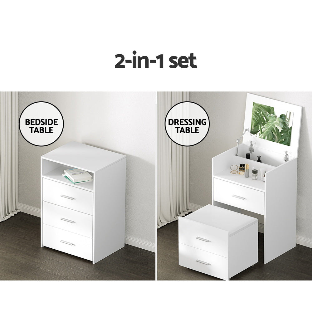 Artiss 2-in-1 Dressing Table Stool Set Bedside Table White