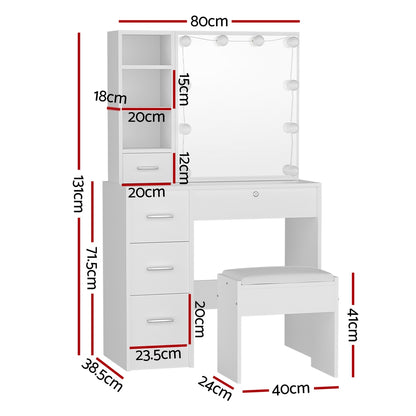 Artiss Dressing Table Set Stool 10 Led Bulbs White Dylan