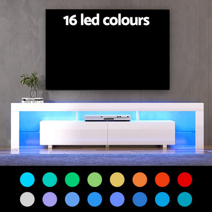 Artiss TV Cabinet Entertainment Unit Stand RGB LED Gloss Furniture 200cm White