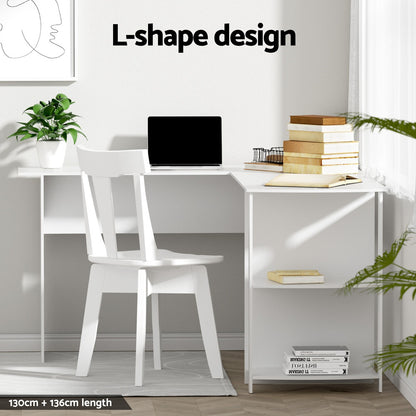 Artiss Computer Desk Shelf L-Shape White 136CM