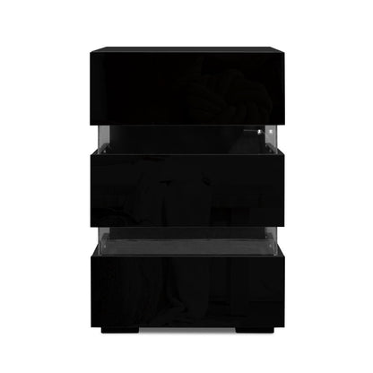 Artiss Bedside Table LED 3 Drawers - LUMI Black