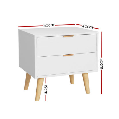 Artiss Bedside Table 2 Drawers - White