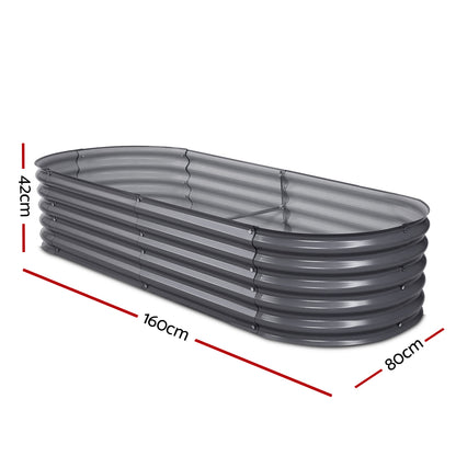 2x Green Fingers Raised Garden Bed 160X80X42cm Oval Planter Box Raised Container Galvanised