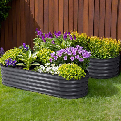 2x Green Fingers Raised Garden Bed 160X80X42cm Oval Planter Box Raised Container Galvanised