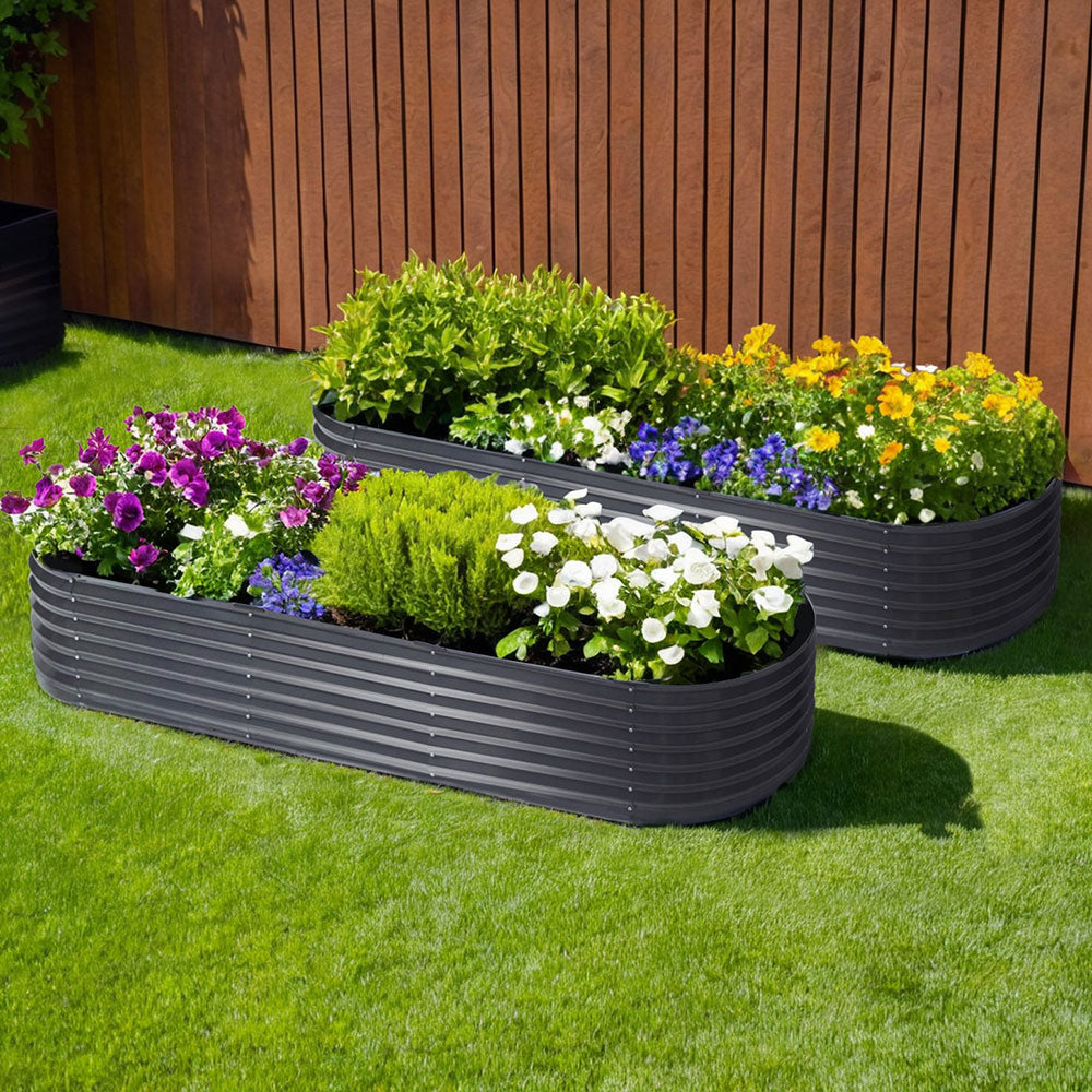 2x Raised Green Fingers Garden Bed 240X80X42cm Oval Planter Box Container Galvanised