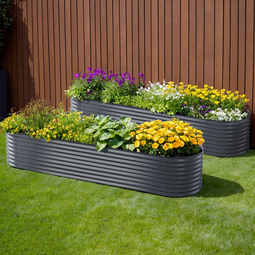 2x Green Fingers Raised Garden Bed 320X80X56cm Oval Planter Box