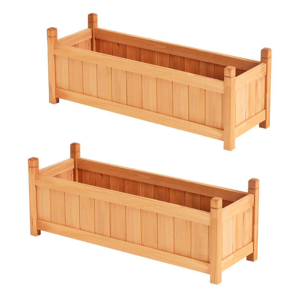 2x Green Fingers Raised Garden Bed 90x30x33cm Wooden Planter Box Raised Container Growing