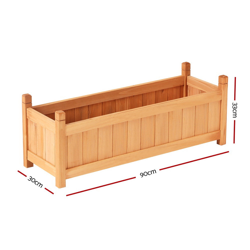 2x Green Fingers Raised Garden Bed 90x30x33cm Wooden Planter Box Raised Container Growing