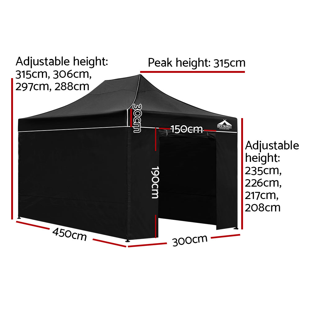 Instahut Gazebo Pop Up Marquee 3x4.5 Folding Tent Wedding Gazebos 500D Black