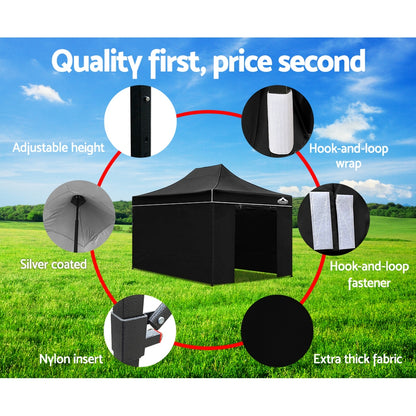 Instahut Gazebo Pop Up Marquee 3x4.5 Folding Tent Wedding Gazebos 500D Black