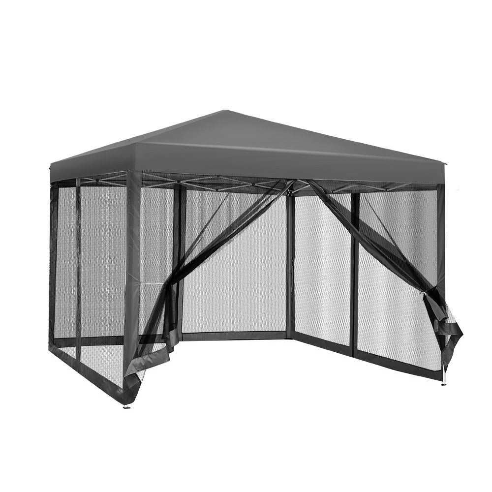 Instahut Gazebo Pop Up Marquee 3x3m Wedding Party Outdoor Camping Tent Canopy Shade Mesh Wall Grey