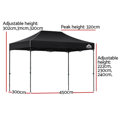 Instahut Gazebo Pop Up Marquee 3x4.5 Folding Tent 500D Wedding Camping Black