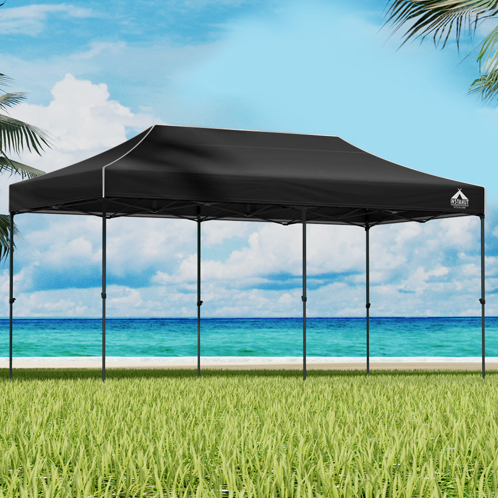 Instahut Gazebo Pop Up Marquee 3x6 Folding Tent Wedding 500D Camping Black