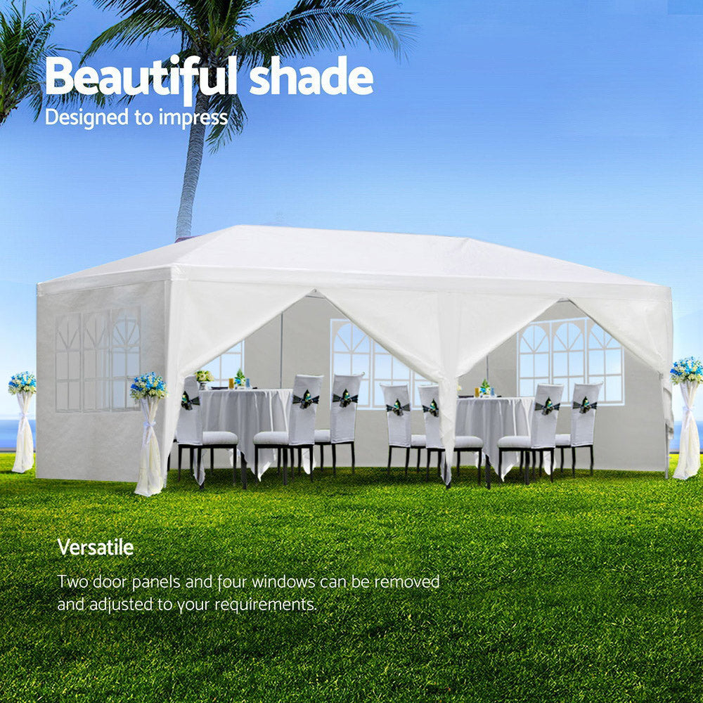 Instahut Gazebo 3x6m Marquee Wedding Party Tent Outdoor Camping Side Wall Canopy 6 Panel White