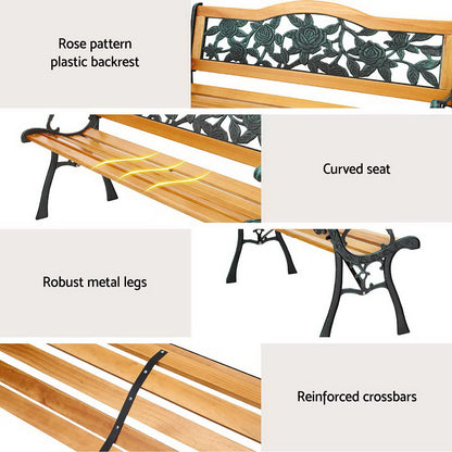 Gardeon Outdoor Garden Bench Seat 126cm Wooden Cast Iron 3 Seater Patio Furniture