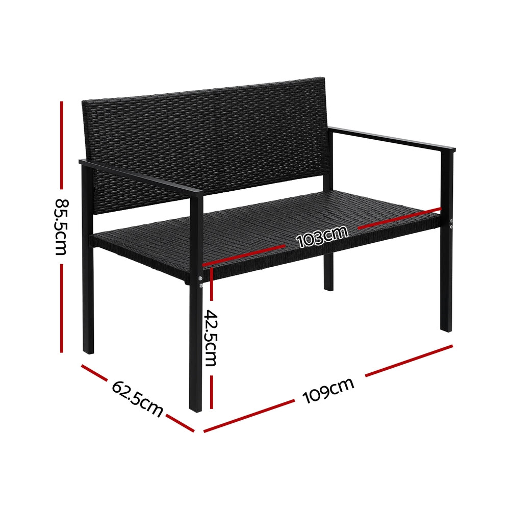 Gardeon Outdoor Garden Bench Seat Rattan Chair Steel Patio Furniture Park Black