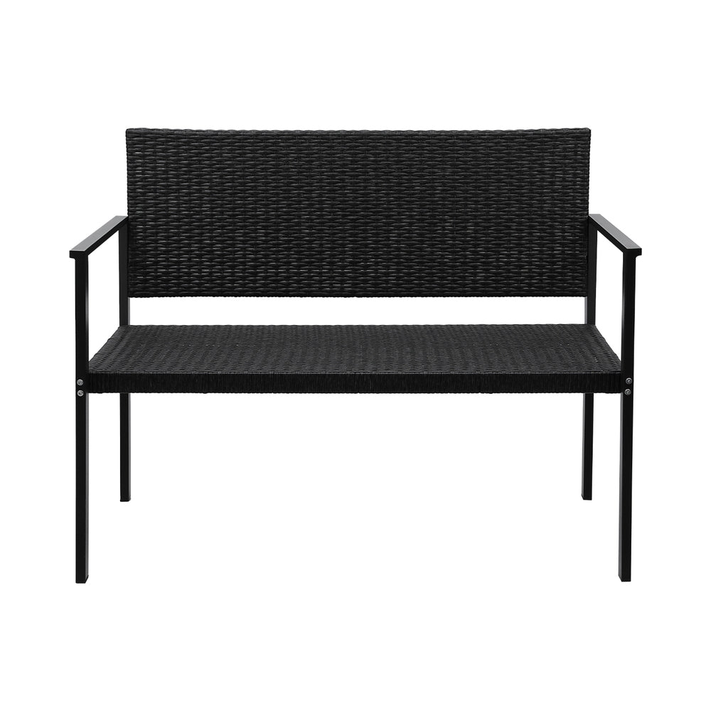 Gardeon Outdoor Garden Bench Seat Rattan Chair Steel Patio Furniture Park Black