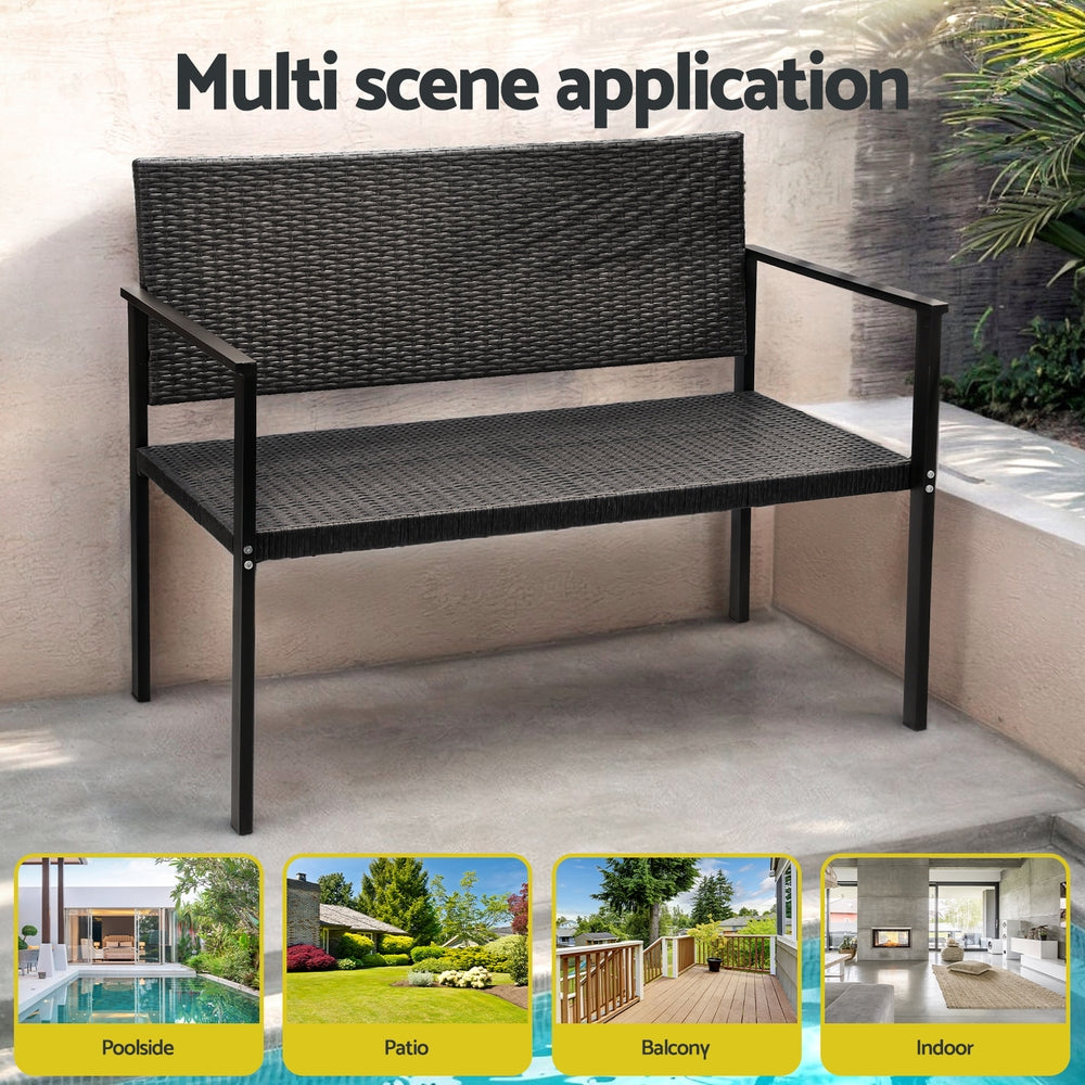 Gardeon Outdoor Garden Bench Seat Rattan Chair Steel Patio Furniture Park Grey