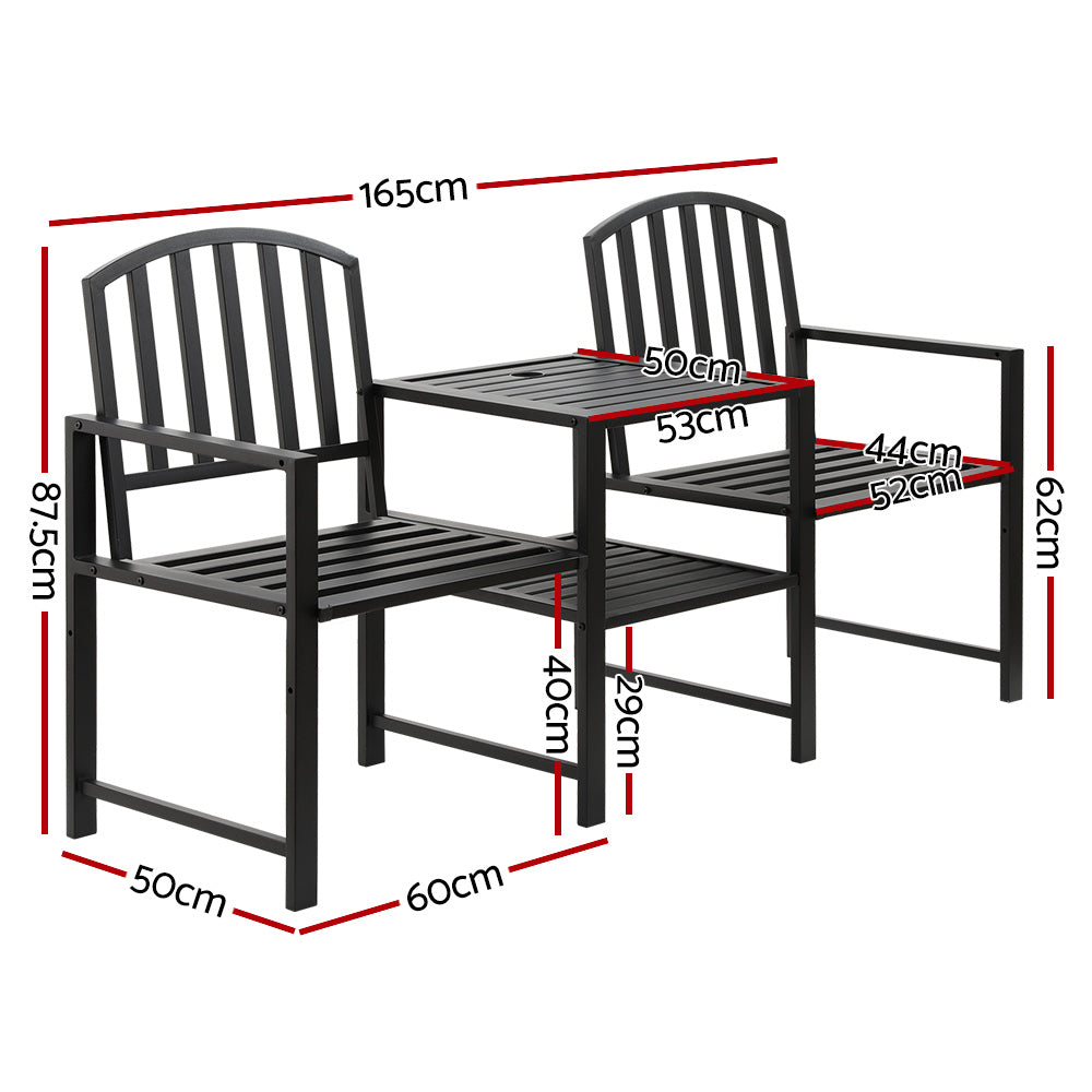 Gardeon Outdoor Garden Bench Seat Loveseat Steel Table Chairs Patio Furniture Black