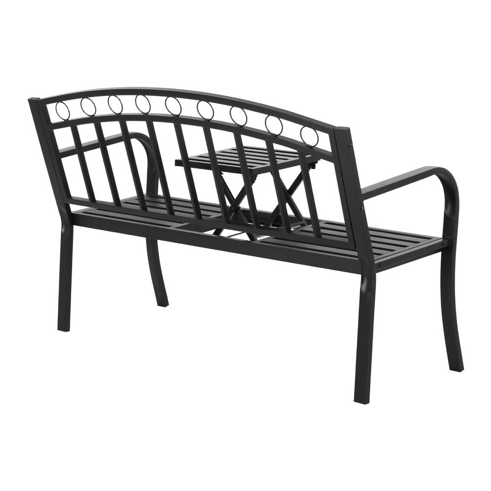 Gardeon Outdoor Garden Bench Seat Loveseat Steel Foldable Table Patio Furniture Black