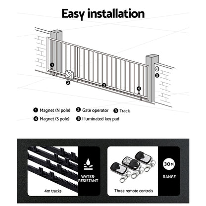 Lockmaster Automatic Sliding Gate Opener Kit 40W Full Solar Electric 4M 600KG