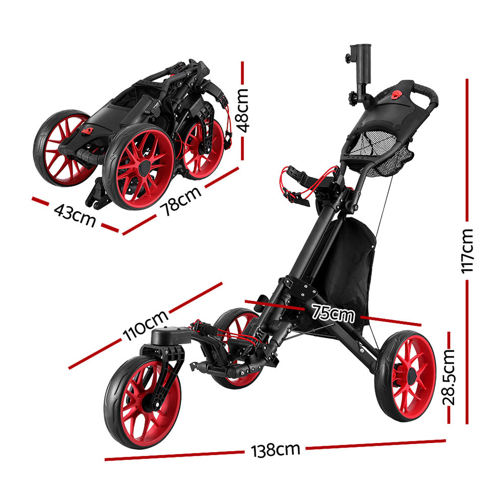 Everfit Golf Buggy Foldable Trolley Golf Cart Swivel Wheel Umbrella Bottle Stand