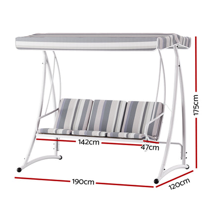 Gardeon Outdoor Swing Chair Garden Bench Furniture Canopy 3 Seater White Grey