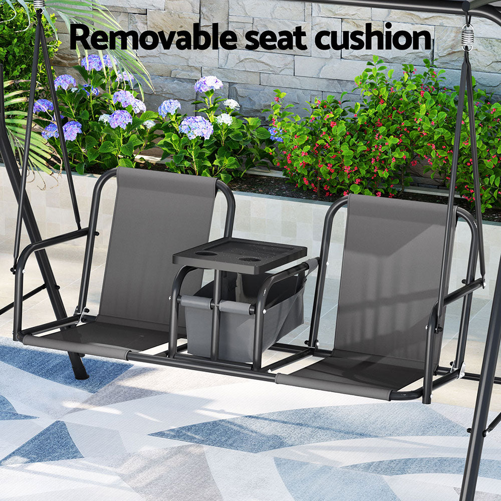 Gardeon Outdoor Swing Chair Garden Furniture Canopy Cup Holder 2 Seater Grey