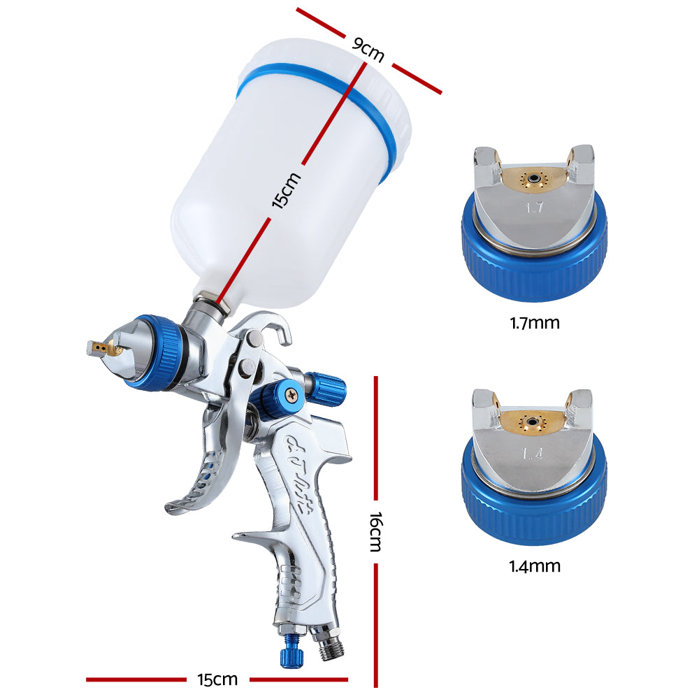 Giantz Spray Gun Paint Gun HVLP Gravity Feed 1.4mm 1.7mm 2.0mm Nozzles Included