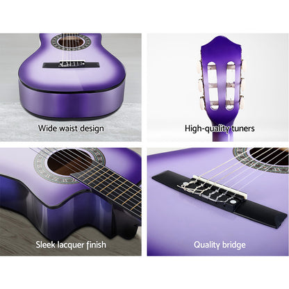 Alpha 34 Inch Classical Guitar Wooden Body Nylon String w/ Stand Beignner Purple