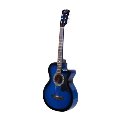 Alpha 38 Inch Acoustic Guitar Wooden Body Steel String Full Size w/ Stand Blue