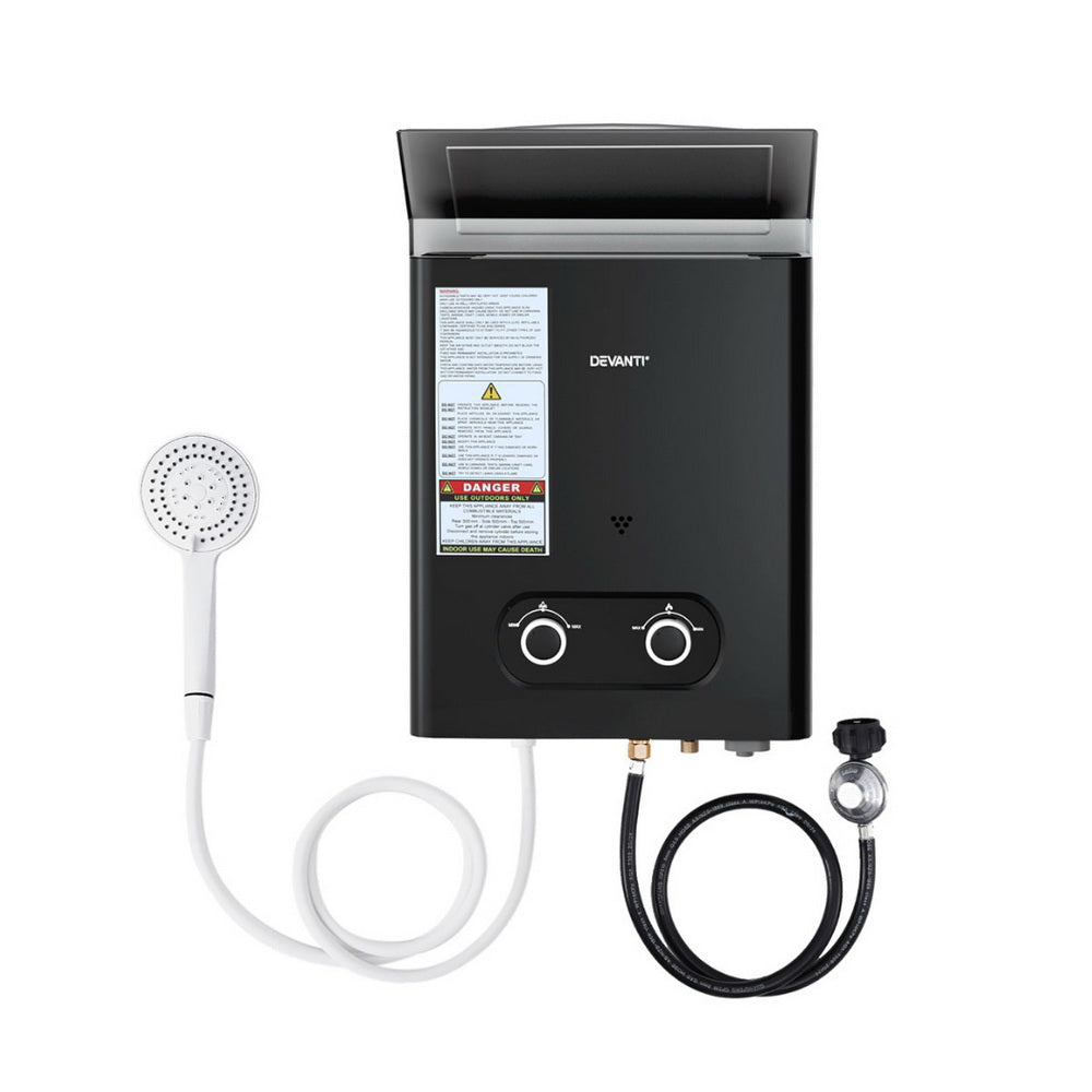 Devanti Portable Gas Water Heater LPG-powered System Black