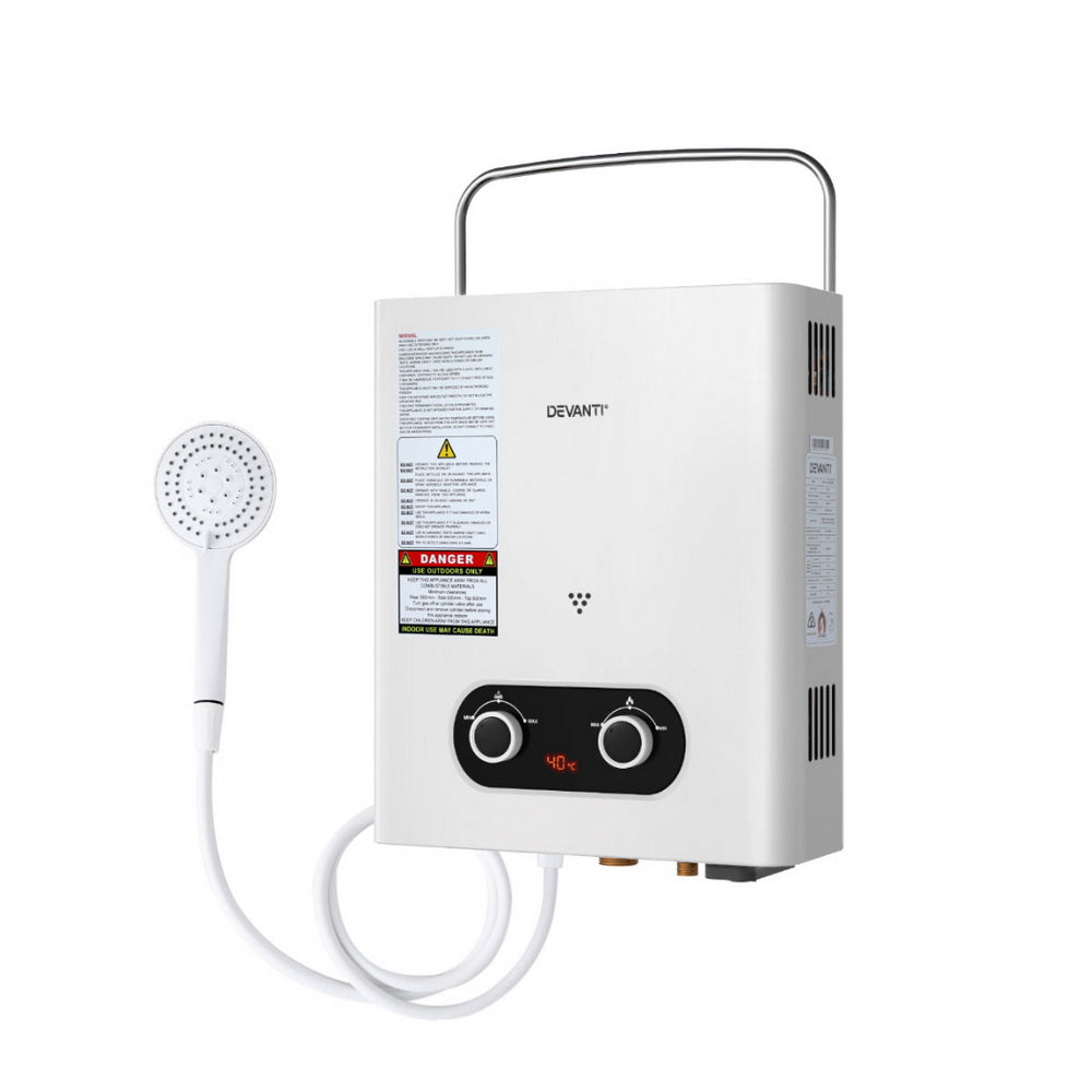 Devanti Portable Gas Water Heater Outdoor Camping Shower White