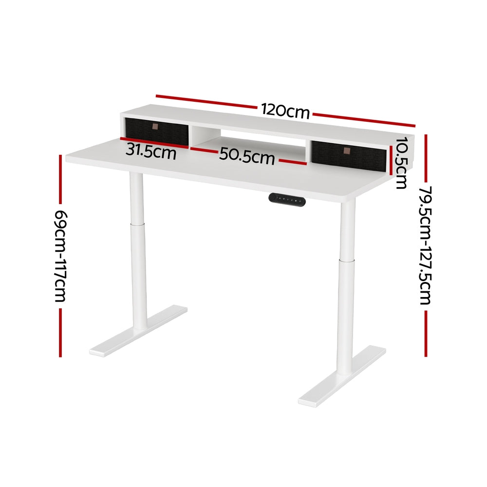 Artiss Electric Standing Desk with Storage Rack Shelf Drawers White 120CM