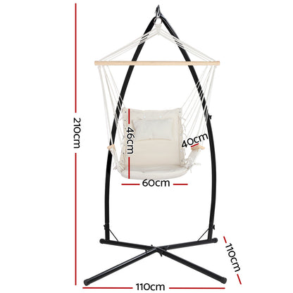 Gardeon Hammock Chair with Steel Stand Armrest Outdoor Hanging Cream