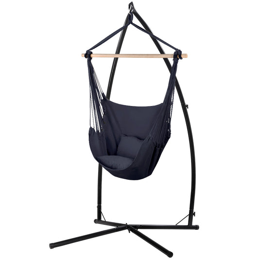 Gardeon Hammock Chair Outdoor Camping Hanging with Steel Stand Grey