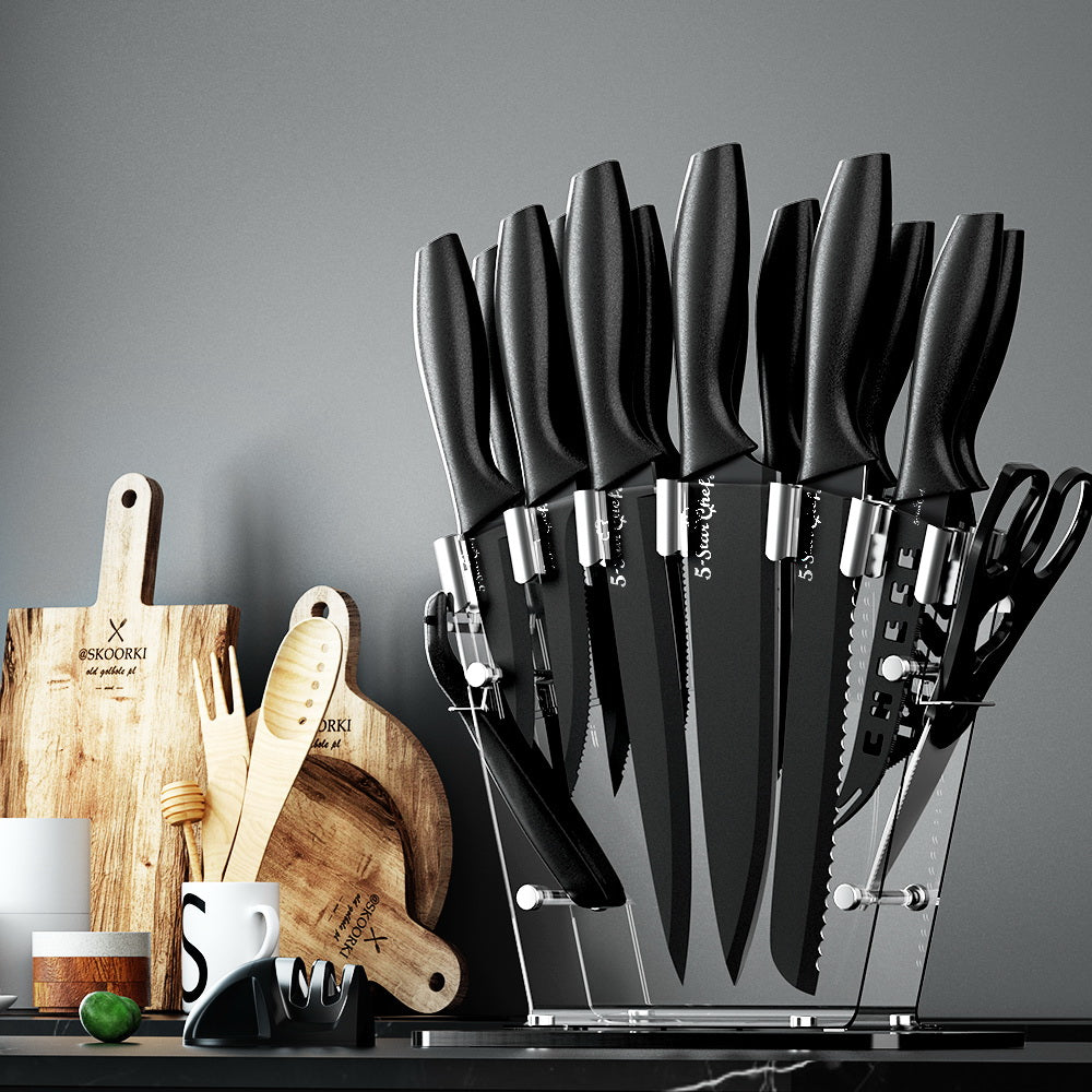 5-Star Chef 17PCS Kitchen Knife Set Stainless Steel Non-stick with Sharpener