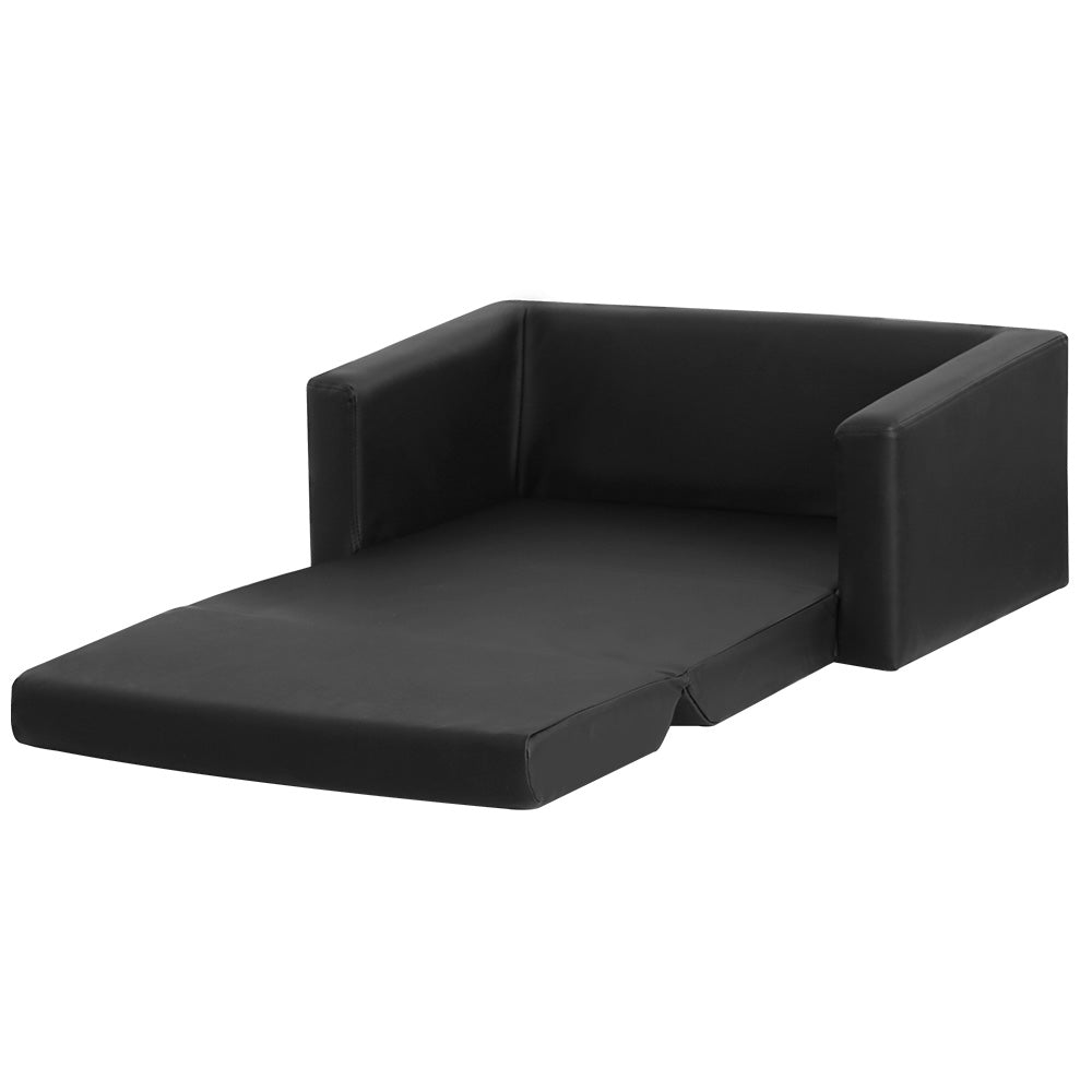 Keezi Kids Sofa 2 Seater Children Flip Open Couch PU Leather Armchair Black