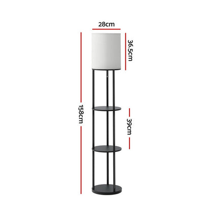 Artiss Floor Lamp 3 Tier Shelf Storage LED Light Stand Home Room Vintage Round