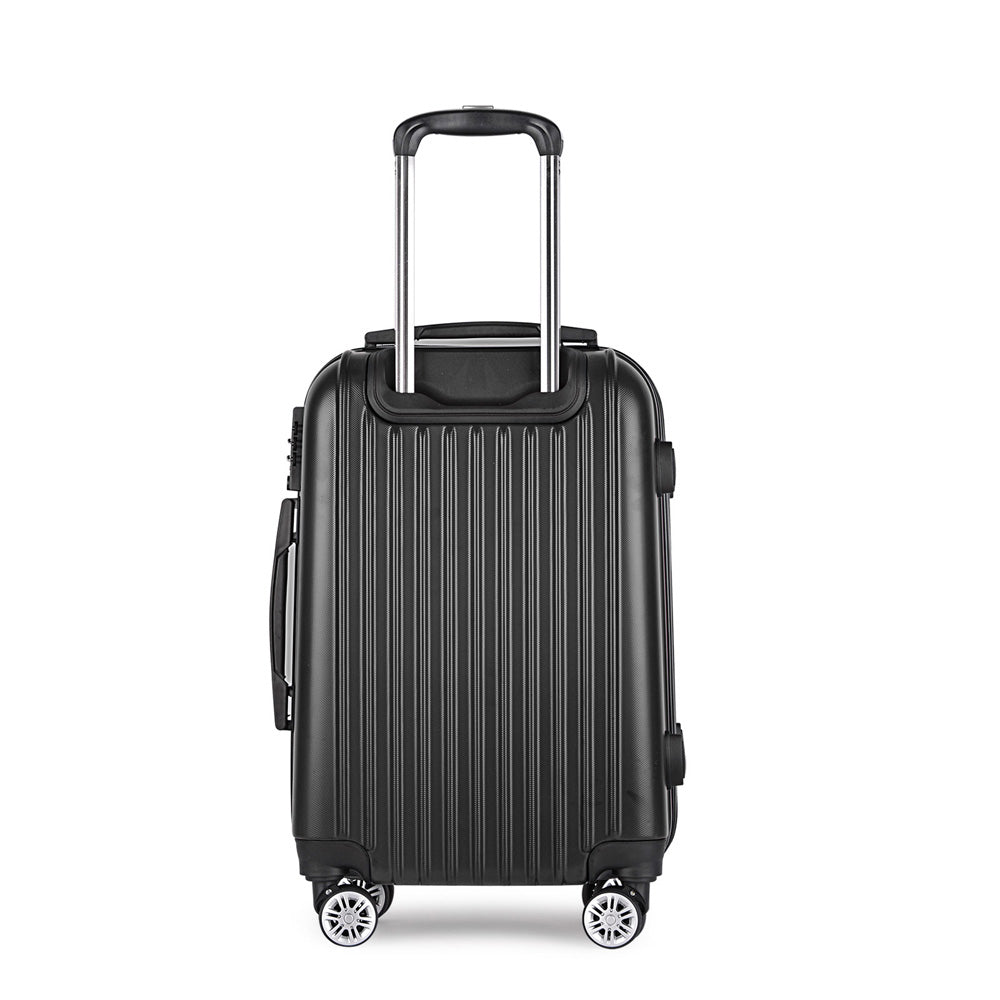 Wanderlite 20" 55cm Luggage Trolley Travel Set Suitcase Carry On Hard Shell Case Sets Lightweight Black