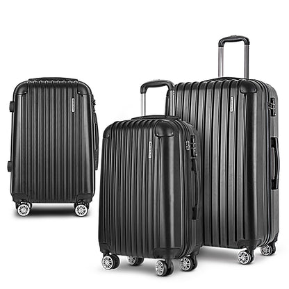 Wanderlite 3pcs LuggageTrolley Set Travel Suitcase Storage Organiser Carry On Hard Case TSA Lightweight Black