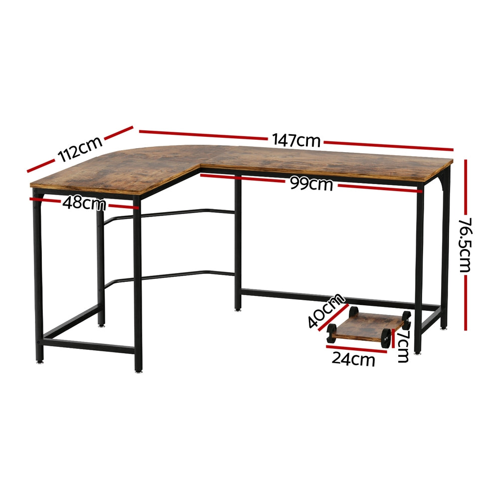 Artiss Computer Desk L-Shape CPU Stand Brown 147CM