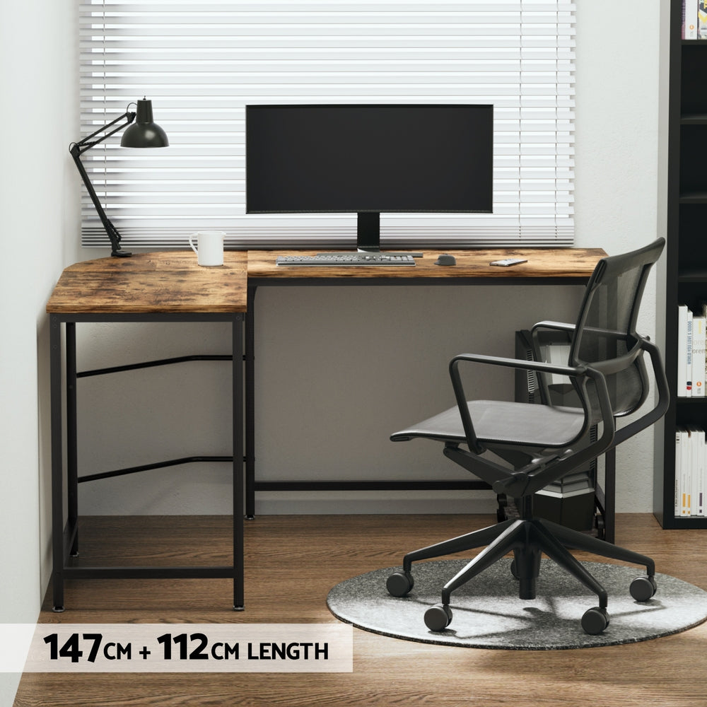 Artiss Computer Desk L-Shape CPU Stand Brown 147CM